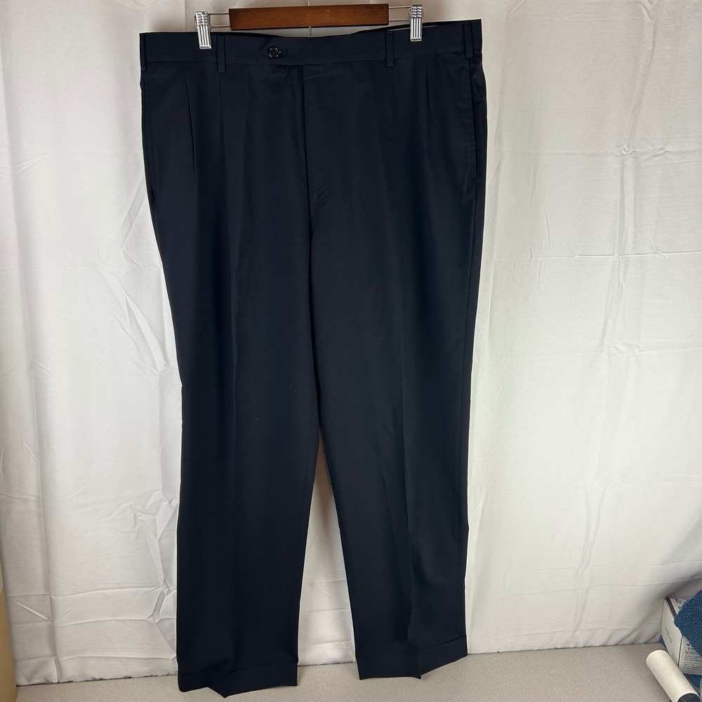 Brooks Brothers 346 Mens Black‎ Wool Flat Front Dress Pants Cuff Size 40x32